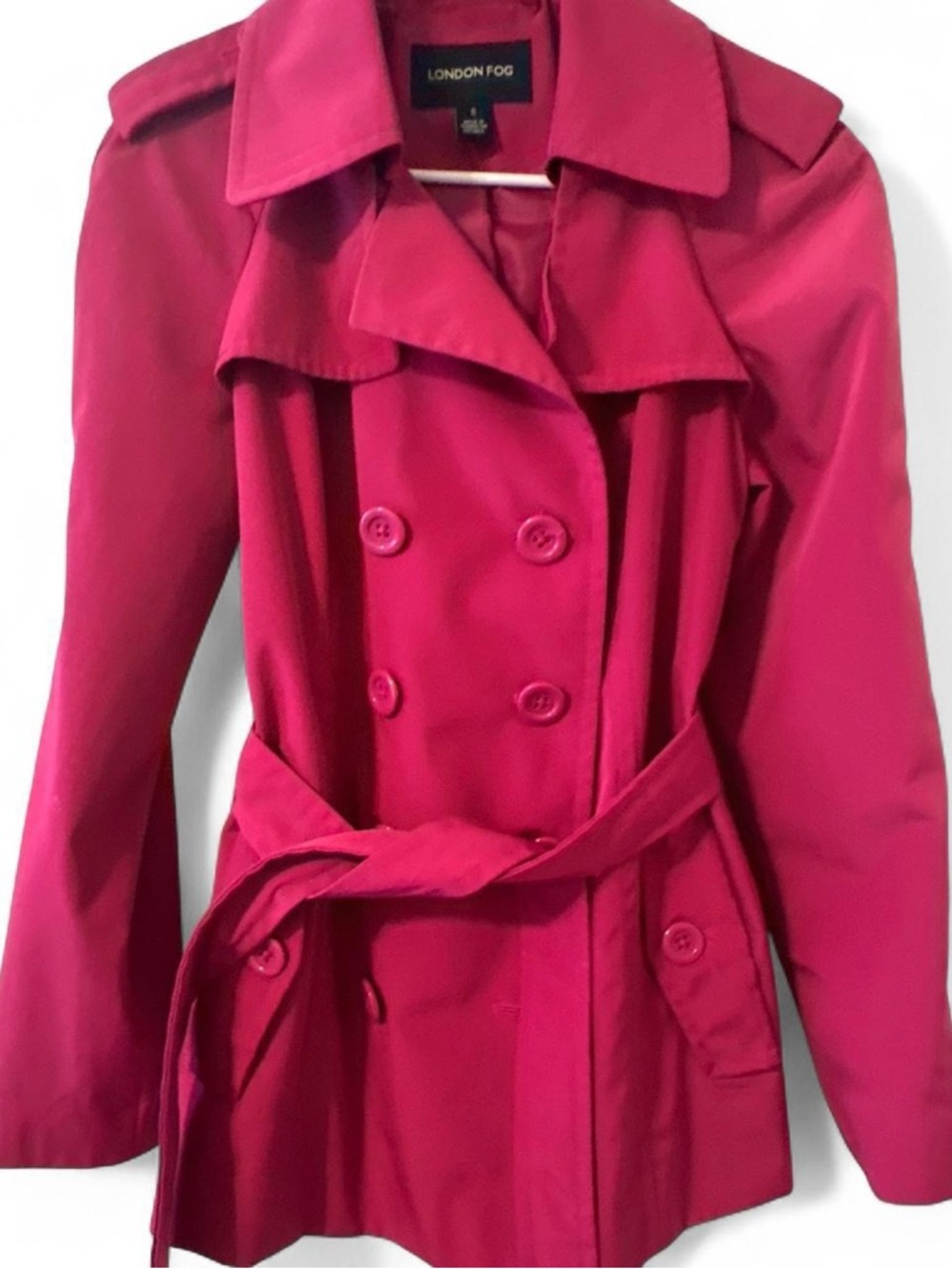 London Fog Hot Pink Double-Breasted Trench Coat with Belt